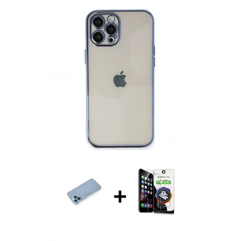 MARSİLYAN™- iPhone 12 Pro Max Kılıf Vadi Minimal - Şeffaf Temperli Cam Ekran Koruyucu + Shine Kamera Lens Koruma Cam - MI