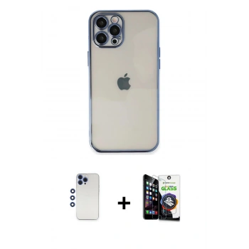 MARSİLYAN™- iPhone 12 Pro Max Kılıf Vadi Minimal - Şeffaf Temperli Cam Ekran Koruyucu + Shine Kamera Lens - LT