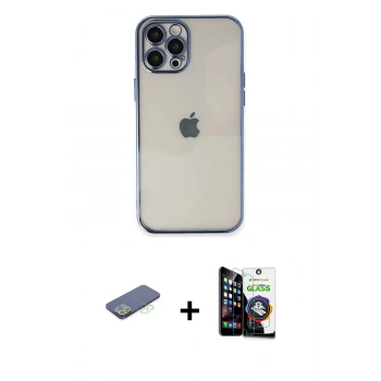 MARSİLYAN™- iPhone 12 Pro Max Kılıf Vadi Minimal - Şeffaf Temperli Cam Ekran Koruyucu + Renkli Kamera Lens Koruma Cam - YL