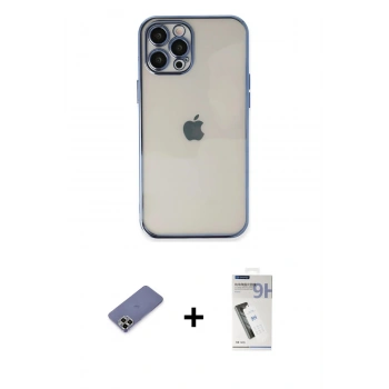 MARSİLYAN™- iPhone 12 Pro Max Kılıf Vadi Minimal - Şeffaf Uv Polymer Nano Ekran Koruyucu + Metal Kamera Lens Koruma Cam - GD