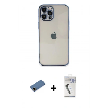 MARSİLYAN™- iPhone 12 Pro Max Kılıf Vadi Minimal - Şeffaf Uv Polymer Nano Ekran Koruyucu + Shine Kamera Lens Koruma Cam - GD
