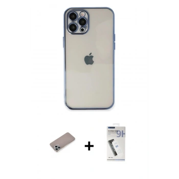 MARSİLYAN™- iPhone 12 Pro Max Kılıf Vadi Minimal - Şeffaf Uv Polymer Nano Ekran Koruyucu + Shine Kamera Lens Koruma Cam - SABE