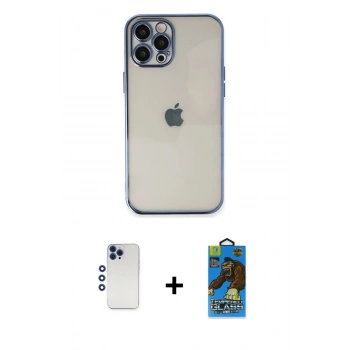MARSİLYAN™- iPhone 12 Pro Max Kılıf Vadi Minimal - Siyah 18D Cam Ekran Koruyucu + Shine Kamera Lens - LT