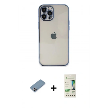 MARSİLYAN™- iPhone 12 Pro Max Kılıf Vadi Minimal - Siyah 20D Premium Cam Ekran Koruyucu + Shine Kamera Lens Koruma Cam - GI