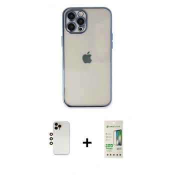 MARSİLYAN™- iPhone 12 Pro Max Kılıf Vadi Minimal - Siyah 20D Premium Cam Ekran Koruyucu + Shine Kamera Lens - GD