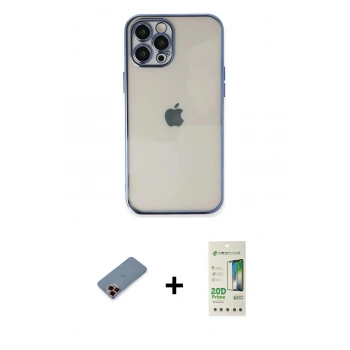 MARSİLYAN™- iPhone 12 Pro Max Kılıf Vadi Minimal - Siyah 20D Premium Cam Ekran Koruyucu + Metal Kamera Lens Koruma Cam - KI