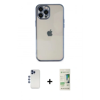MARSİLYAN™- iPhone 12 Pro Max Kılıf Vadi Minimal - Siyah 20D Premium Cam Ekran Koruyucu + Shine Kamera Lens - LT