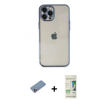 MARSİLYAN™- iPhone 12 Pro Max Kılıf Vadi Minimal - Siyah 20D Premium Cam Ekran Koruyucu + Shine Kamera Lens Koruma Cam - PE