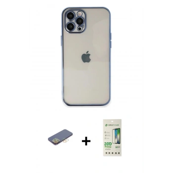 MARSİLYAN™- iPhone 12 Pro Max Kılıf Vadi Minimal - Siyah 20D Premium Cam Ekran Koruyucu + Renkli Kamera Lens Koruma Cam - SI