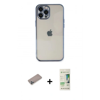 MARSİLYAN™- iPhone 12 Pro Max Kılıf Vadi Minimal - Siyah 20D Premium Cam Ekran Koruyucu + Shine Kamera Lens Koruma Cam - SABE