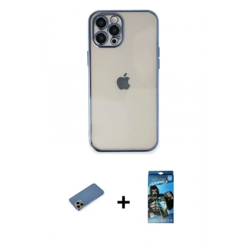 MARSİLYAN™- iPhone 12 Pro Max Kılıf Vadi Minimal - Siyah 34D Izgaralı Cam + Shine Kamera Lens Koruma Cam - GD