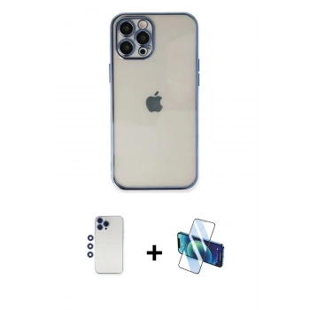 MARSİLYAN™- iPhone 12 Pro Max Kılıf Vadi Minimal - Siyah 3D Antistatik Seramik Nano Ekran Koruyucu + Shine Kamera Lens - LT