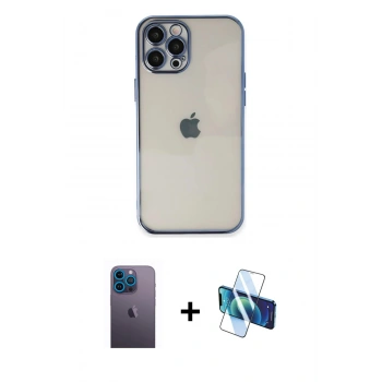 MARSİLYAN™- iPhone 12 Pro Max Kılıf Vadi Minimal - Siyah 3D Antistatik Seramik Nano Ekran Koruyucu + Neon Fosforlu Kamera Lens - MI