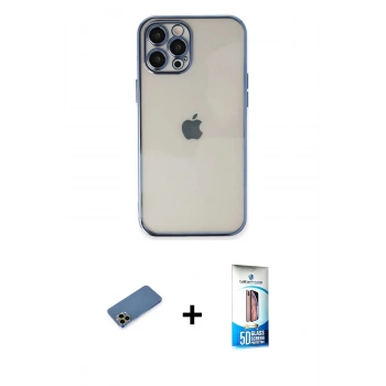 MARSİLYAN™- iPhone 12 Pro Max Kılıf Vadi Minimal - Siyah 5D Eko Cam Ekran Koruyucu + Shine Kamera Lens Koruma Cam - GD