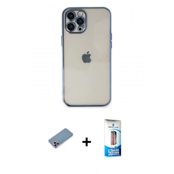 MARSİLYAN™- iPhone 12 Pro Max Kılıf Vadi Minimal - Siyah 5D Eko Cam Ekran Koruyucu + Shine Kamera Lens Koruma Cam - PE