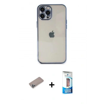 MARSİLYAN™- iPhone 12 Pro Max Kılıf Vadi Minimal - Siyah 5D Eko Cam Ekran Koruyucu + Shine Kamera Lens Koruma Cam - SABE