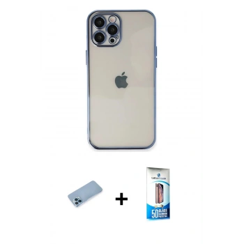 MARSİLYAN™- iPhone 12 Pro Max Kılıf Vadi Minimal - Siyah 5D Eko Cam Ekran Koruyucu + Shine Kamera Lens Koruma Cam - MI