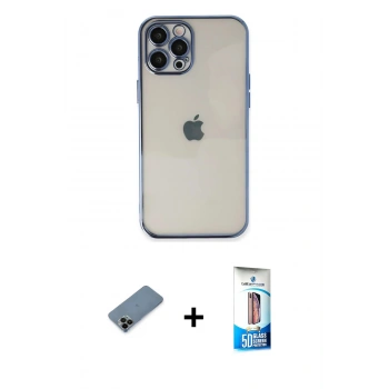 MARSİLYAN™- iPhone 12 Pro Max Kılıf Vadi Minimal - Siyah 5D Eko Cam Ekran Koruyucu + Shine Kamera Lens Koruma Cam - SH