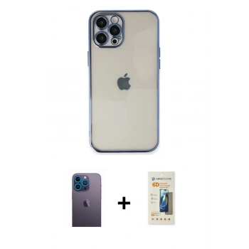 MARSİLYAN™- iPhone 12 Pro Max Kılıf Vadi Minimal - Siyah 6D Mat Seramik Hayalet Nano Ekran Koruyucu + Neon Fosforlu Kamera Lens - MI