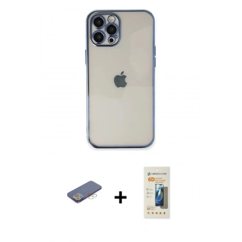 MARSİLYAN™- iPhone 12 Pro Max Kılıf Vadi Minimal - Siyah 6D Mat Seramik Hayalet Nano Ekran Koruyucu + Renkli Kamera Lens Koruma Cam - MI