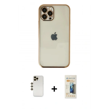MARSİLYAN™- iPhone 12 Pro Max Kılıf Vadi Minimal - Siyah 6D Mat Seramik Hayalet Nano Ekran Koruyucu + Shine Kamera Lens - GD