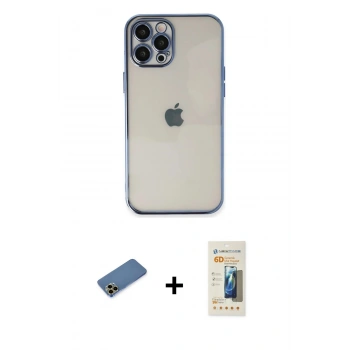 MARSİLYAN™- iPhone 12 Pro Max Kılıf Vadi Minimal - Siyah 6D Mat Seramik Hayalet Nano Ekran Koruyucu + Shine Kamera Lens Koruma Cam - GD
