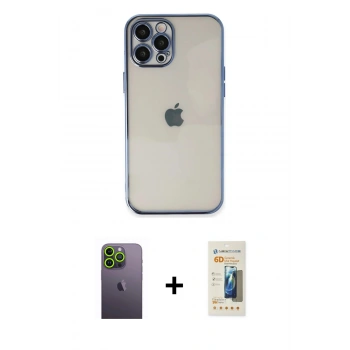 MARSİLYAN™- iPhone 12 Pro Max Kılıf Vadi Minimal - Siyah 6D Mat Seramik Hayalet Nano Ekran Koruyucu + Neon Fosforlu Kamera Lens - YL