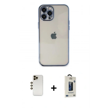 MARSİLYAN™- iPhone 12 Pro Max Kılıf Vadi Minimal - Siyah Bilvis Hayalet Cam Ekran Koruyucu + Shine Kamera Lens - GD