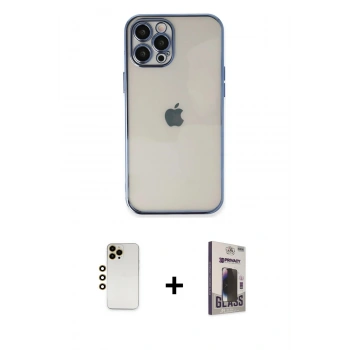 MARSİLYAN™- iPhone 12 Pro Max Kılıf Vadi Minimal - Siyah Bilvis Hayalet Cam Ekran Koruyucu + Shine Kamera Lens - GD