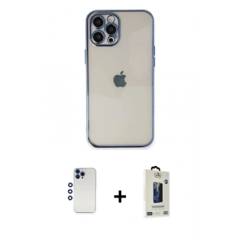 MARSİLYAN™- iPhone 12 Pro Max Kılıf Vadi Minimal - Siyah Bilvis Hayalet Cam Ekran Koruyucu + Shine Kamera Lens - LT