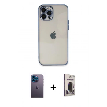 MARSİLYAN™- iPhone 12 Pro Max Kılıf Vadi Minimal - Siyah Bilvis Hayalet Cam Ekran Koruyucu + Neon Fosforlu Kamera Lens - MI