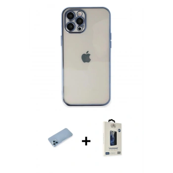 MARSİLYAN™- iPhone 12 Pro Max Kılıf Vadi Minimal - Siyah Bilvis Hayalet Cam Ekran Koruyucu + Shine Kamera Lens Koruma Cam - MI