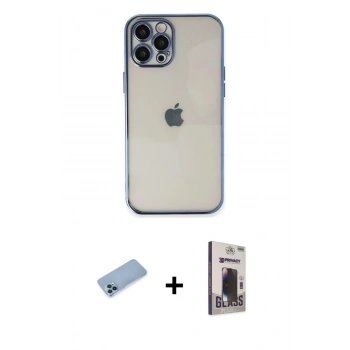 MARSİLYAN™- iPhone 12 Pro Max Kılıf Vadi Minimal - Siyah Bilvis Hayalet Cam Ekran Koruyucu + Shine Kamera Lens Koruma Cam - MI