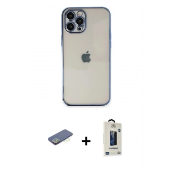 MARSİLYAN™- iPhone 12 Pro Max Kılıf Vadi Minimal - Siyah Bilvis Hayalet Cam Ekran Koruyucu + Renkli Kamera Lens Koruma Cam - YL
