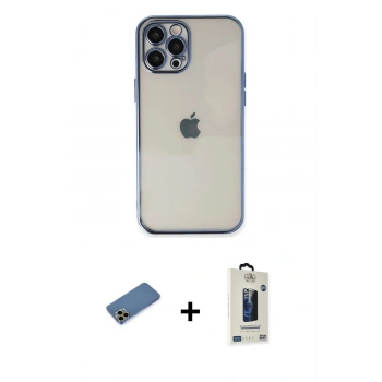 MARSİLYAN™- iPhone 12 Pro Max Kılıf Vadi Minimal - Siyah Bilvis Hayalet Cam Ekran Koruyucu + Shine Kamera Lens Koruma Cam - GD