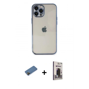 MARSİLYAN™- iPhone 12 Pro Max Kılıf Vadi Minimal - Siyah Bilvis Hayalet Cam Ekran Koruyucu + Shine Kamera Lens Koruma Cam - GD