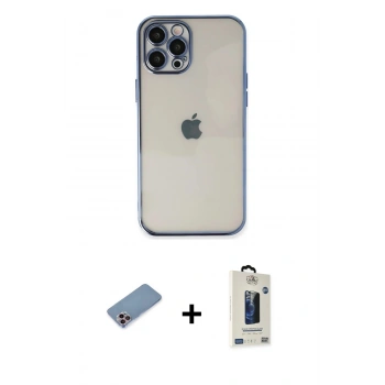 MARSİLYAN™- iPhone 12 Pro Max Kılıf Vadi Minimal - Siyah Bilvis Hayalet Cam Ekran Koruyucu + Shine Kamera Lens Koruma Cam - PE