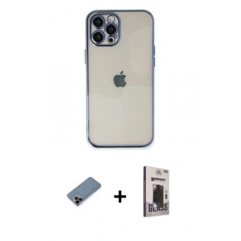 MARSİLYAN™- iPhone 12 Pro Max Kılıf Vadi Minimal - Siyah Bilvis Hayalet Cam Ekran Koruyucu + Shine Kamera Lens Koruma Cam - SH