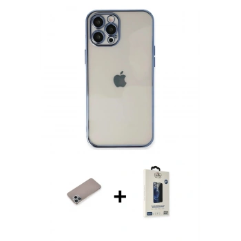 MARSİLYAN™- iPhone 12 Pro Max Kılıf Vadi Minimal - Siyah Bilvis Hayalet Cam Ekran Koruyucu + Shine Kamera Lens Koruma Cam - SABE