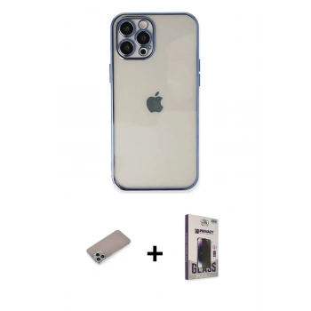 MARSİLYAN™- iPhone 12 Pro Max Kılıf Vadi Minimal - Siyah Bilvis Hayalet Cam Ekran Koruyucu + Shine Kamera Lens Koruma Cam - SABE
