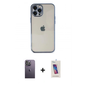 MARSİLYAN™- iPhone 12 Pro Max Kılıf Vadi Minimal - Siyah Joko 5D Cam + Neon Fosforlu Kamera Lens - BZ