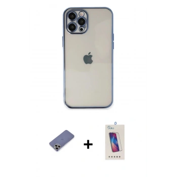 MARSİLYAN™- iPhone 12 Pro Max Kılıf Vadi Minimal - Siyah Joko 5D Cam + Metal Kamera Lens Koruma Cam - GD