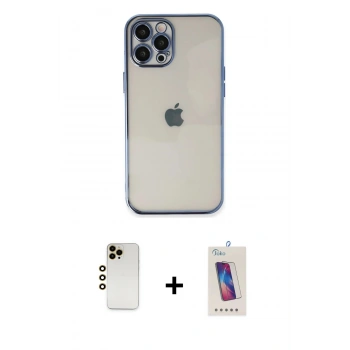 MARSİLYAN™- iPhone 12 Pro Max Kılıf Vadi Minimal - Siyah Joko 5D Cam + Shine Kamera Lens - GD