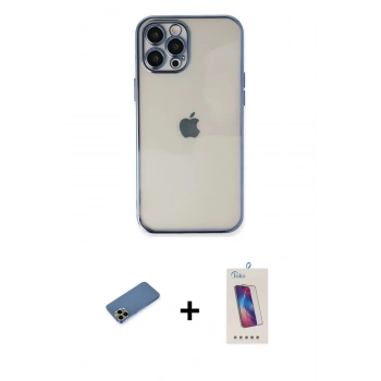 MARSİLYAN™- iPhone 12 Pro Max Kılıf Vadi Minimal - Siyah Joko 5D Cam + Shine Kamera Lens Koruma Cam - GD