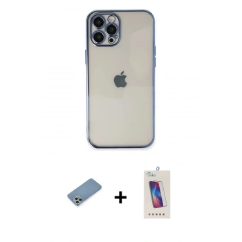 MARSİLYAN™- iPhone 12 Pro Max Kılıf Vadi Minimal - Siyah Joko 5D Cam + Shine Kamera Lens Koruma Cam - GS