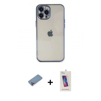 MARSİLYAN™- iPhone 12 Pro Max Kılıf Vadi Minimal - Siyah Joko 5D Cam + Shine Kamera Lens Koruma Cam - PE