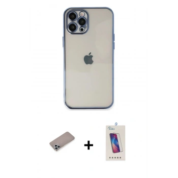 MARSİLYAN™- iPhone 12 Pro Max Kılıf Vadi Minimal - Siyah Joko 5D Cam + Shine Kamera Lens Koruma Cam - SABE