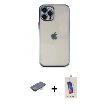 MARSİLYAN™- iPhone 12 Pro Max Kılıf Vadi Minimal - Siyah Joko 5D Cam + Renkli Kamera Lens Koruma Cam - TU