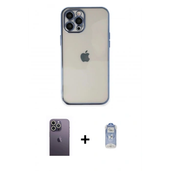 MARSİLYAN™- iPhone 12 Pro Max Kılıf Vadi Minimal - Siyah Joko Magic 5D Cam + Neon Fosforlu Kamera Lens - BZ