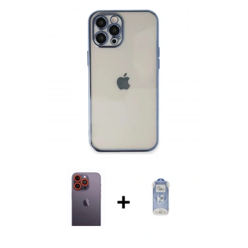 MARSİLYAN™- iPhone 12 Pro Max Kılıf Vadi Minimal - Siyah Joko Magic 5D Cam + Neon Fosforlu Kamera Lens - TU
